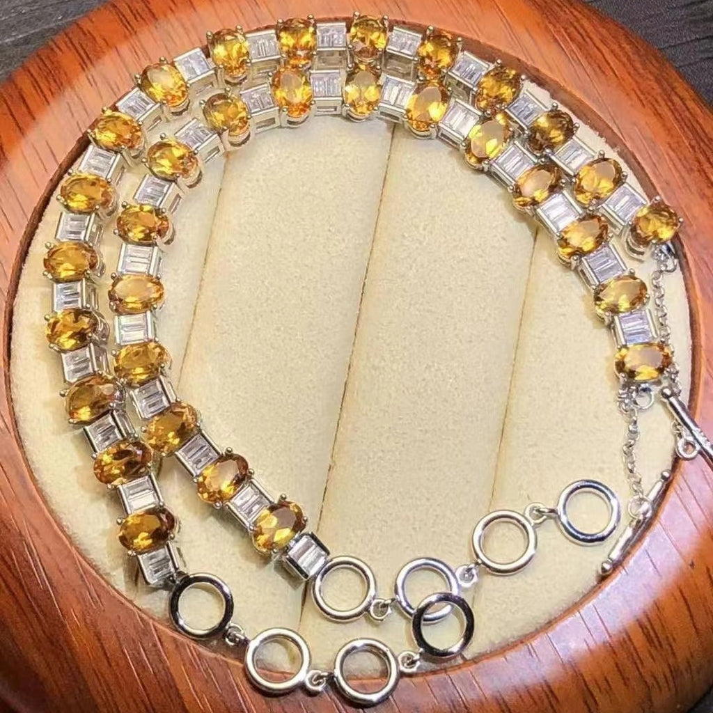 Natural Yellow Crystal Bracelet S925 Silver Fashionable Elegant Simple Women's Style