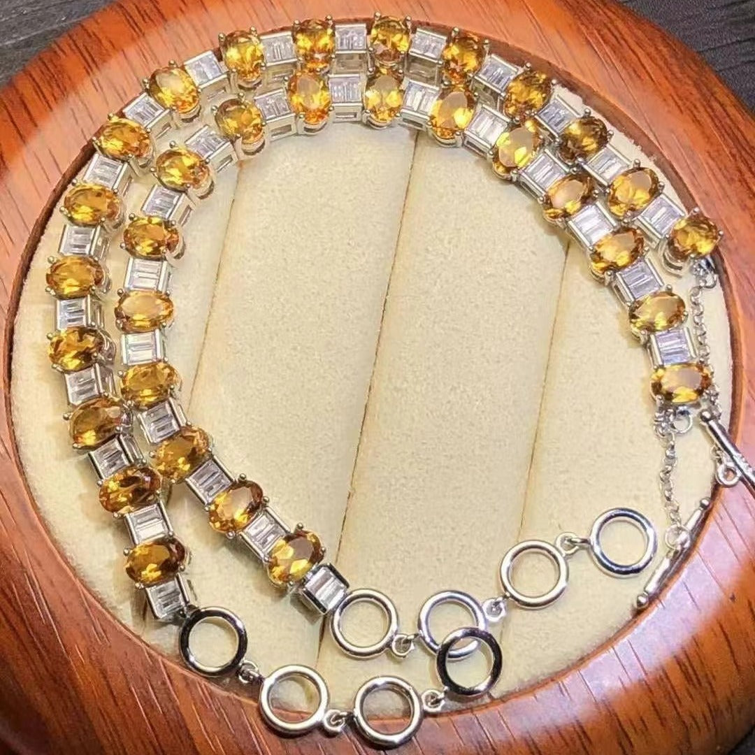 Natural Yellow Crystal Bracelet S925 Silver Fashionable Elegant Simple Women's Style