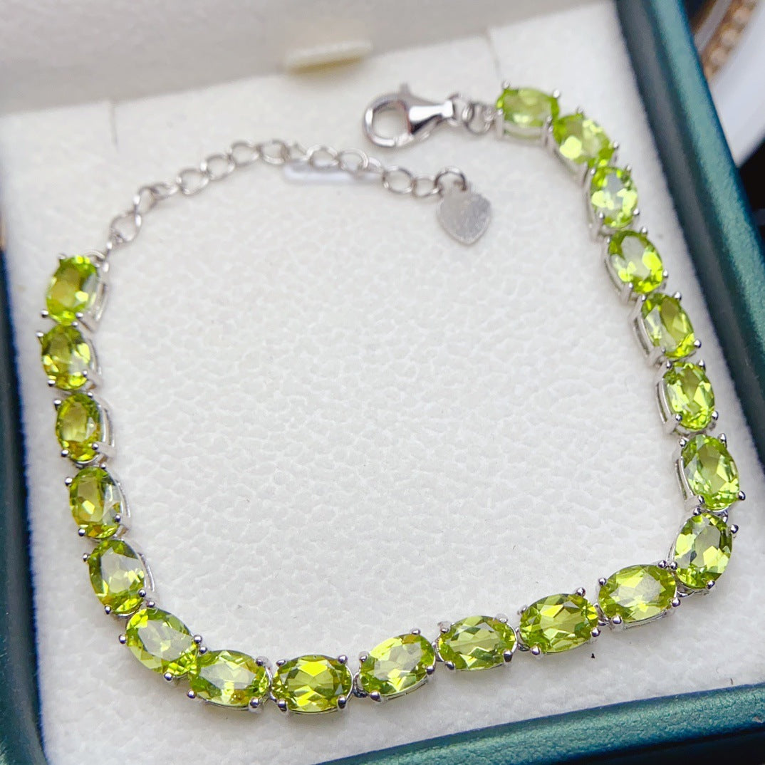 S925 Silver Inlaid Main Stone 4*6 Natural Peridot Bracelet