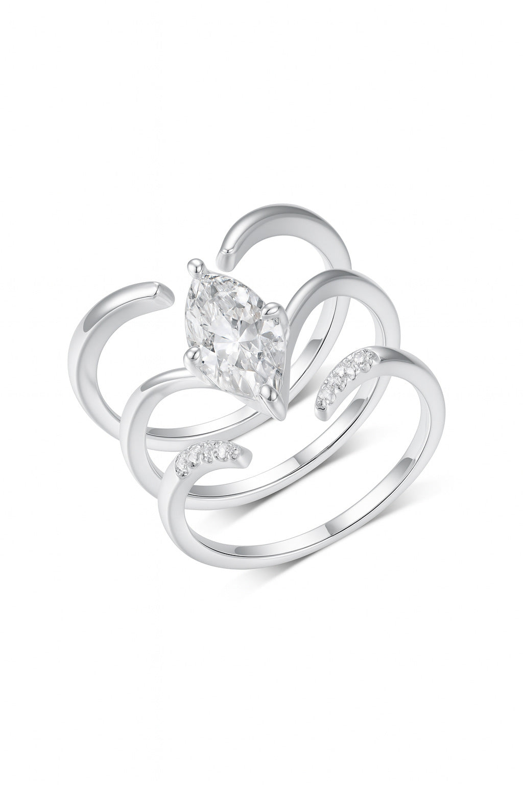 S925 Silver Set Inlaid with Marquise Moissanite Ring Combination Independent Hot Sale Fashion Elegant Style