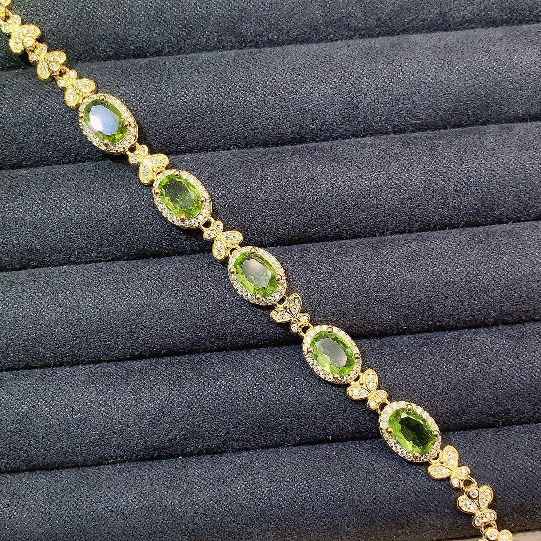 S925 Sterling Silver Fashion Niche Design Oval 5*7mm Natural Peridot Bracelet