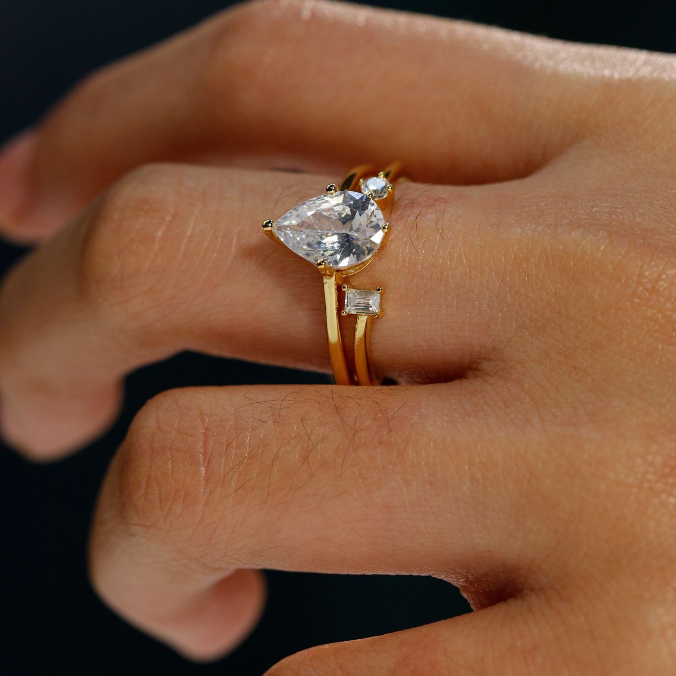 S925 Silver Moissanite S925 Sterling Silver Water Drop Shape Sparkling Combination Set Ring Female Temperament Style Exquisite