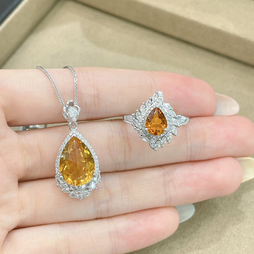 Light Luxury Design Sense Colorful Treasure S925 Silver Plated 18K Gold Natural Yellow Crystal Set