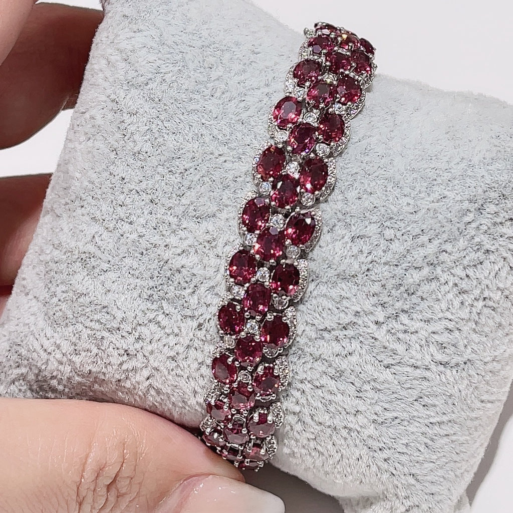 S925 Silver Plated Inlaid Magnesium Aluminum 4*5mm*52 Garnet Bracelet