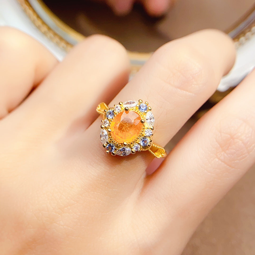 S925 Silver Inlaid Main Stone 6*8mm New Natural Garnet Ring