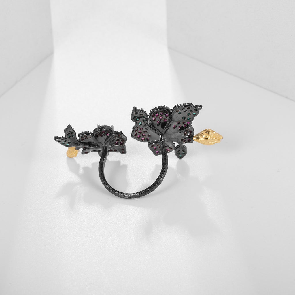Designer Gemstone Ring Adjustable Natural Style Floral High-end S925 Silver Natural Yellow Crystal Ring