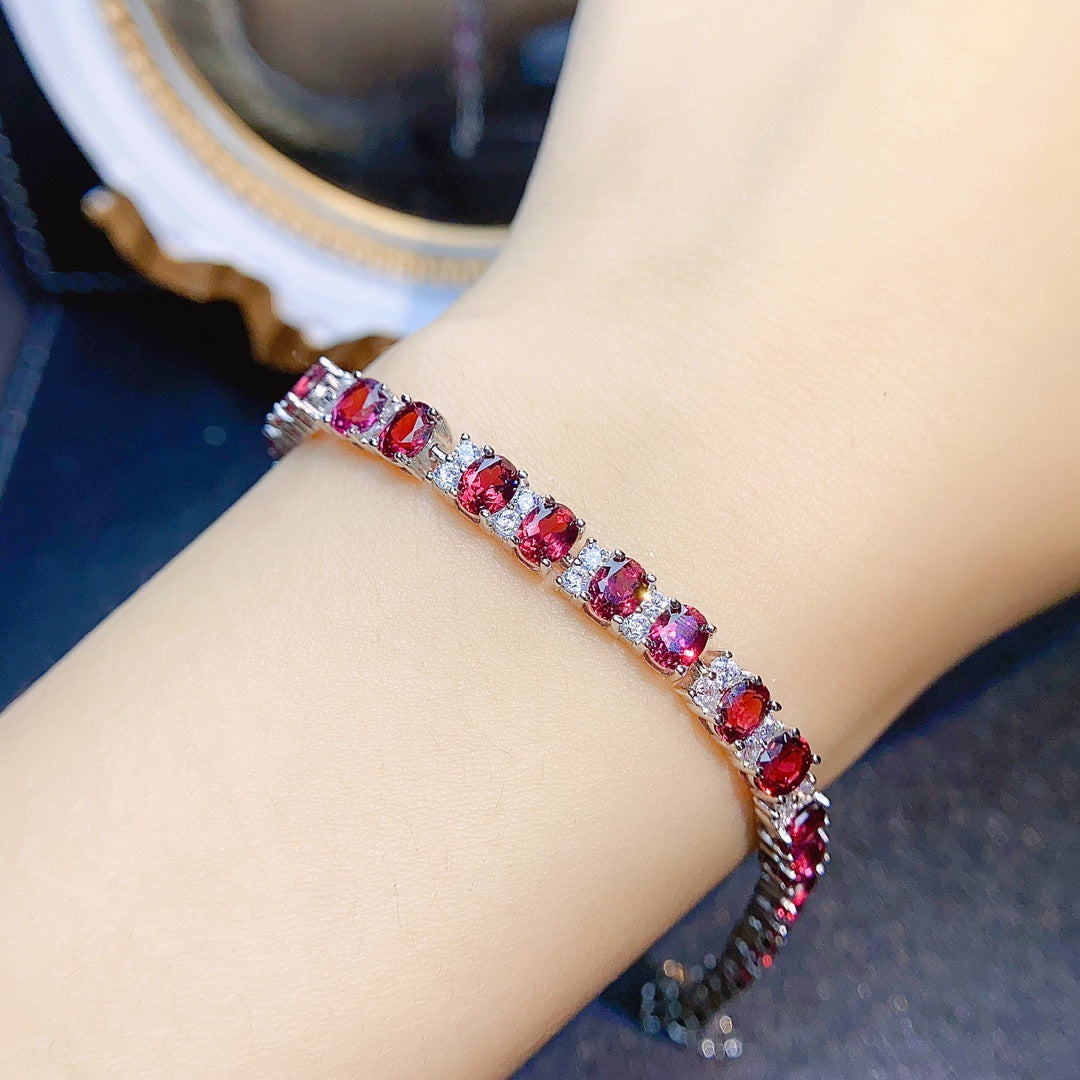 S925 Silver Inlaid Main Stone 4*5 Natural Garnet Bracelet