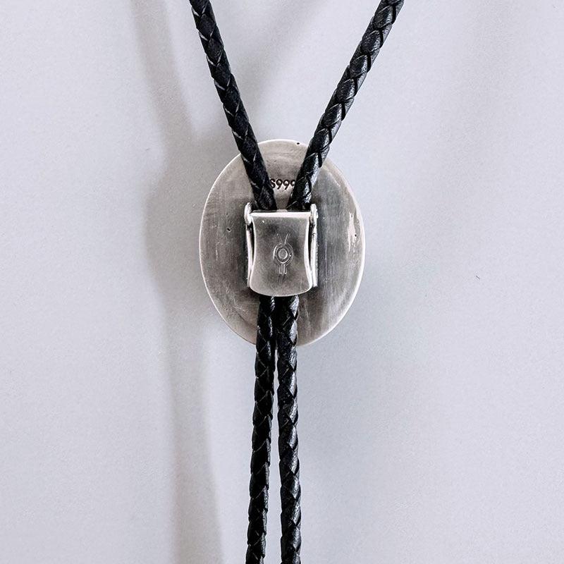 <Obsidian> Original S999 Sterling Silver Inlaid Natural Obsidian Bolo Tie