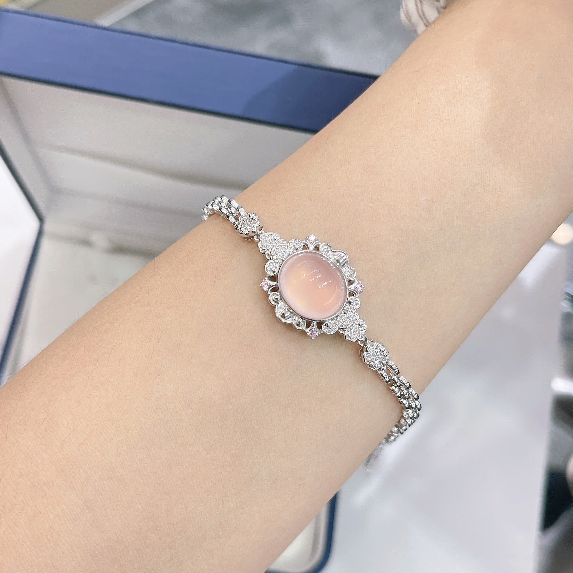 S925 Silver Plated 18K Gold Natural Design Sense Starlight Pink Crystal Set