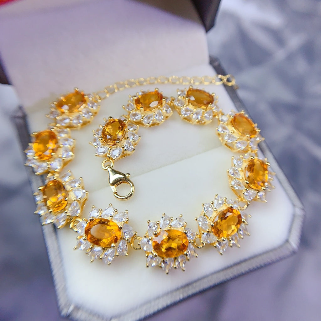 S925 Silver Fine Craft Inlaid 5*7mm Exquisite Yellow Crystal Bracelet