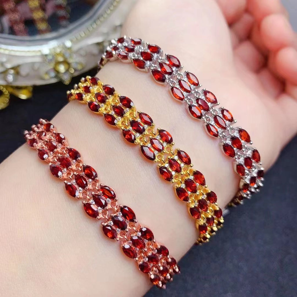 925 Silver Inlaid Natural Garnet Mozambique Bracelet