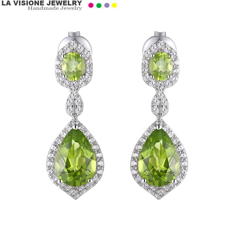 Banquet Essential French Retro Romantic Earrings 925 Silver Platinum Plated Peridot Earrings