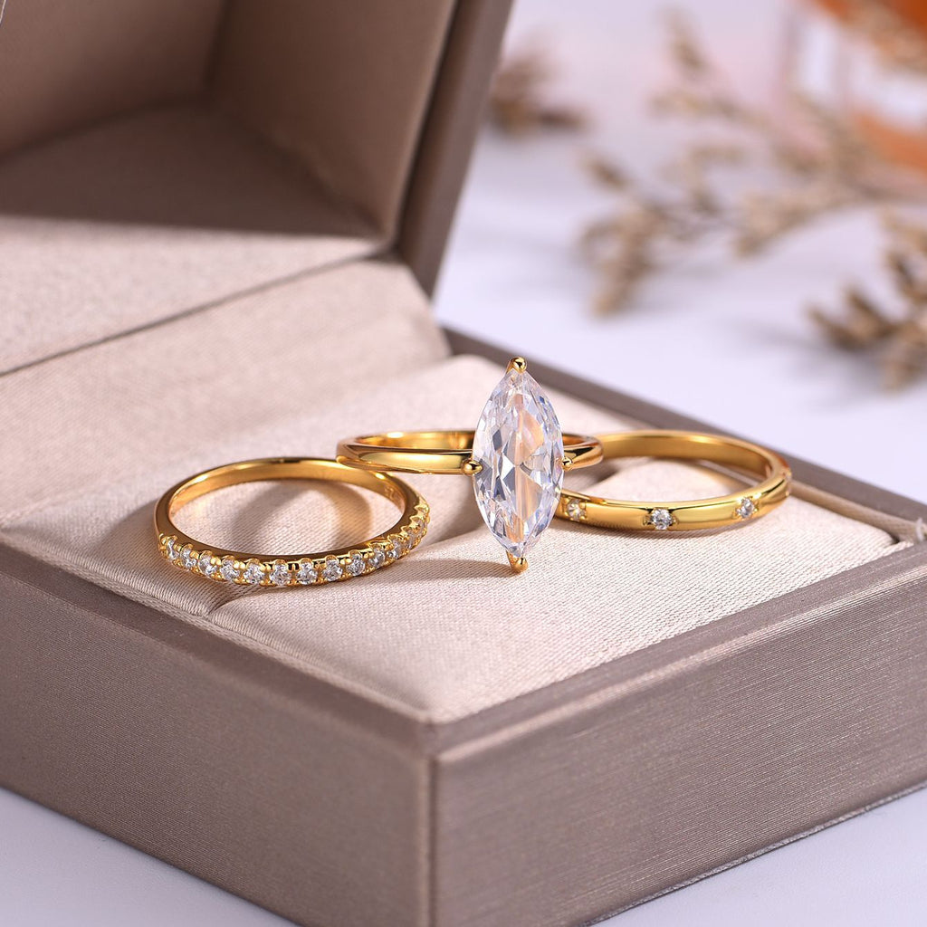 S925 Silver Horse Eye Moissanite Three-Piece Set Ring Luxury Full Inlay Design Independent Hot-Selling Ring