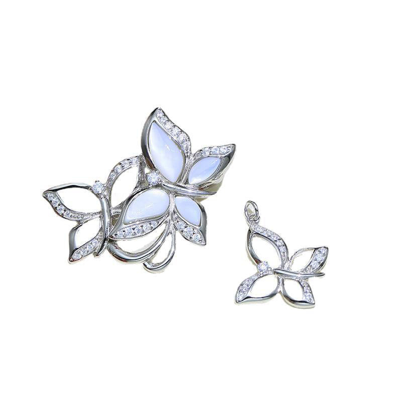 S925 Sterling Silver Butterfly Pearl Necklace Sweater Chain Clip Buckle Belt Buckle