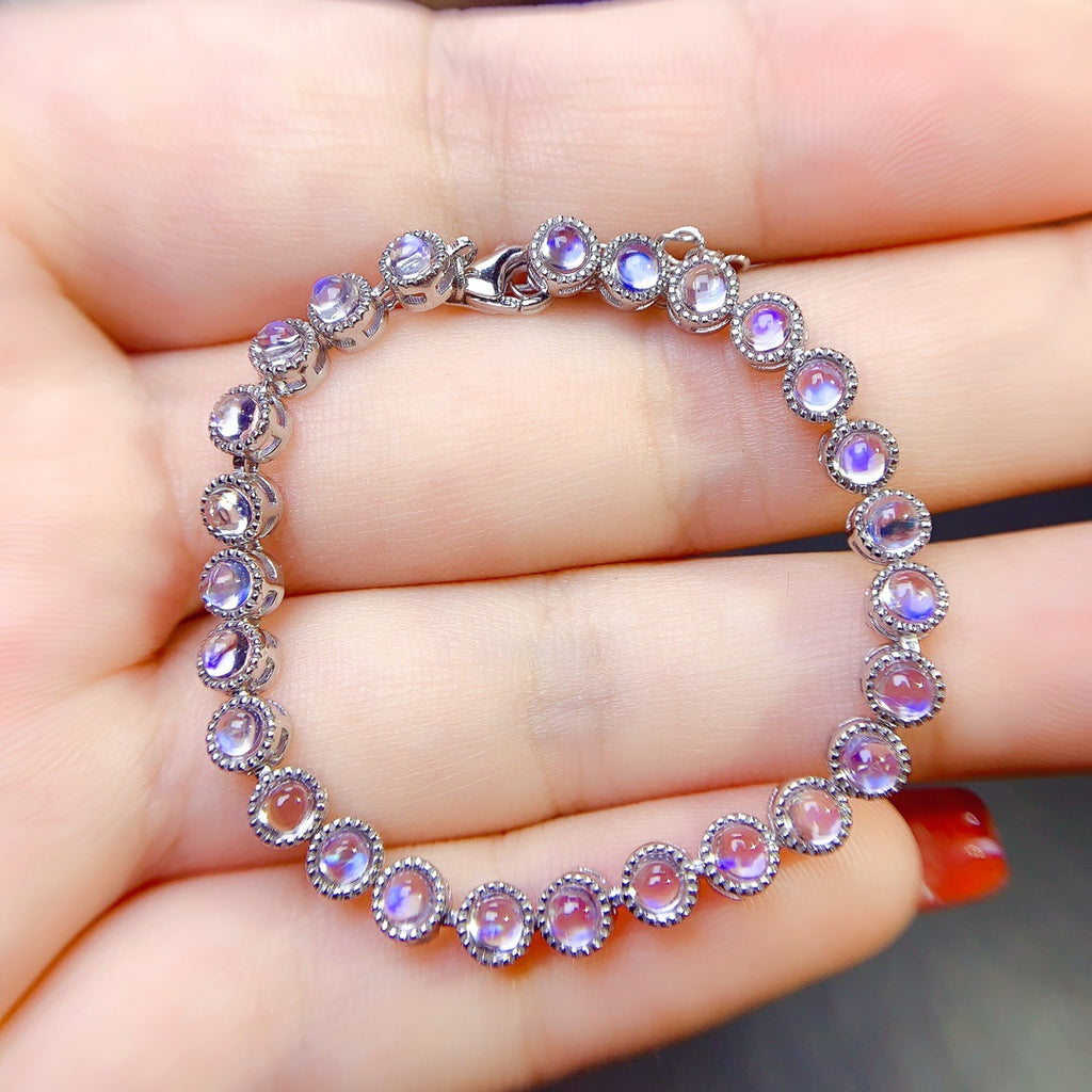 Natural Moonstone Bracelet S925 Silver Inlaid Main Stone 3*3