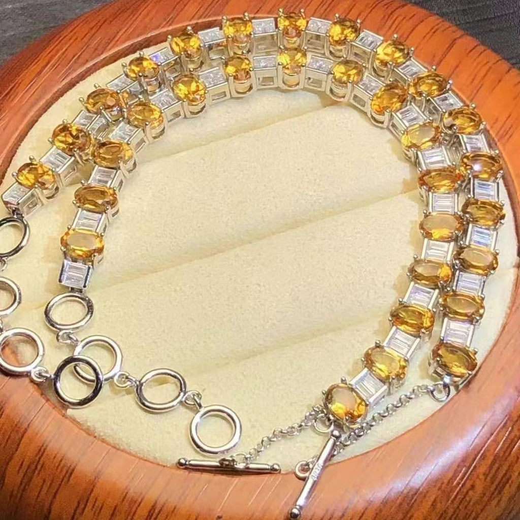 Natural Yellow Crystal Bracelet S925 Silver Fashionable Elegant Simple Women's Style