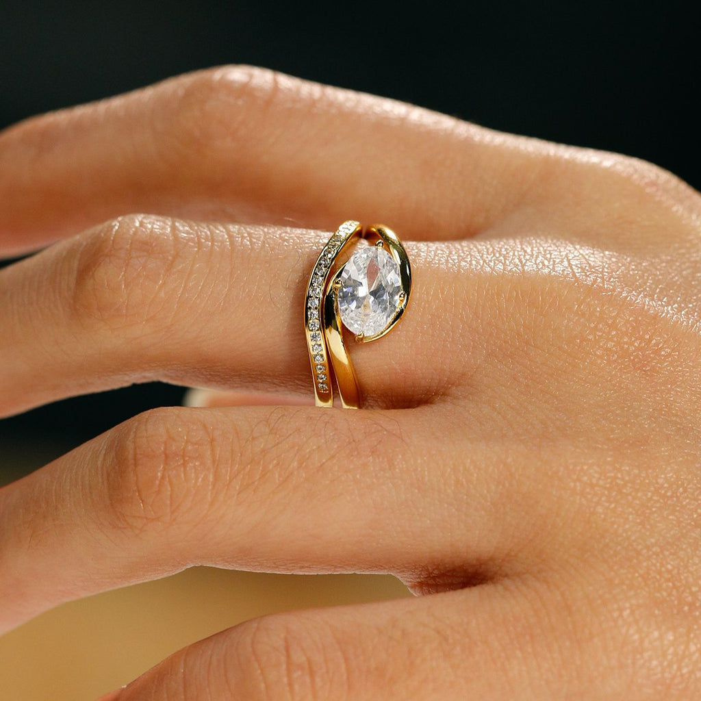 S925 Silver Set Egg-Shaped Moissanite Ring Combination Ring Independent Stand Hot Sale Elegant Simple Style