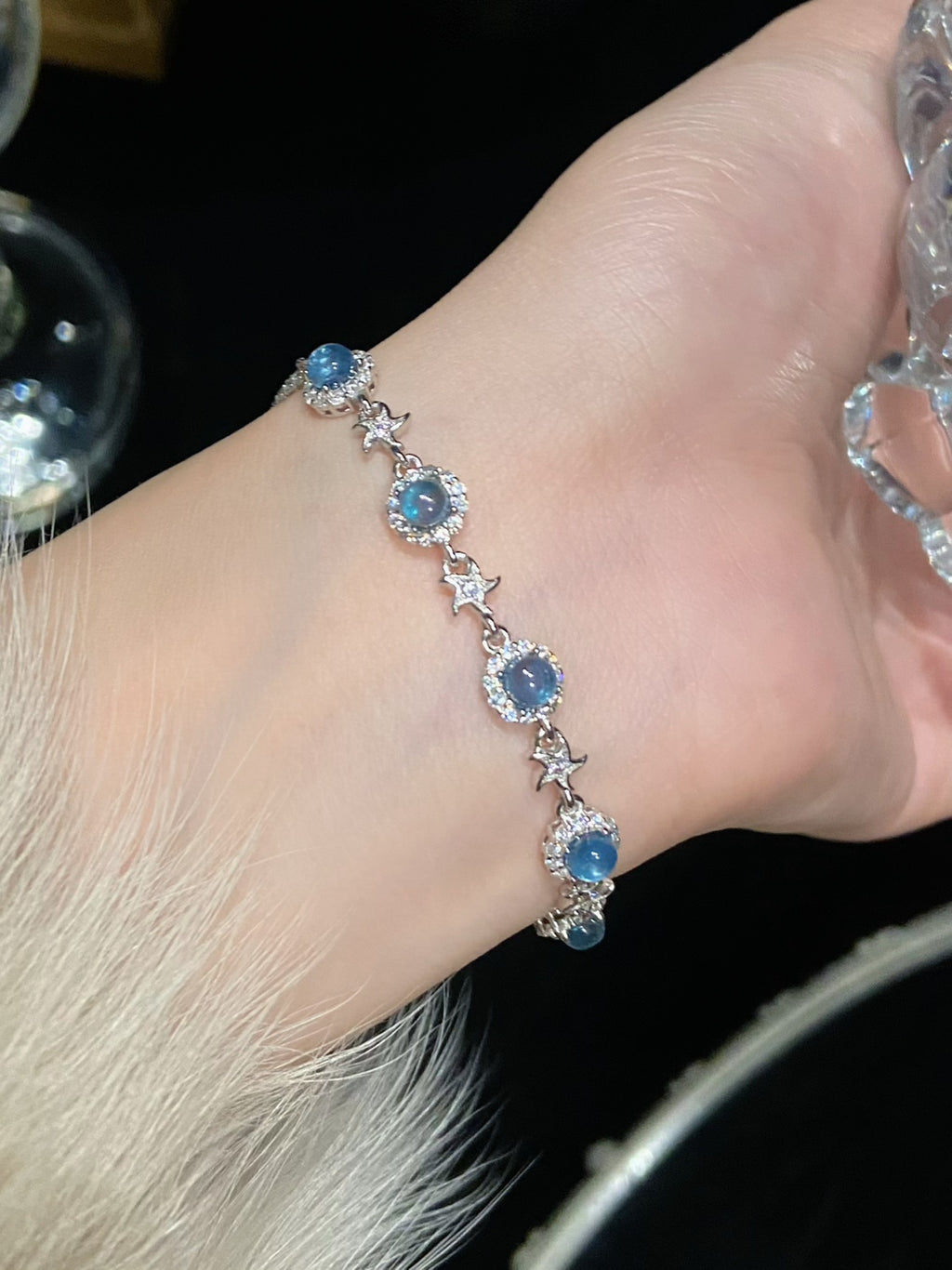 925 Sterling Silver Hand Jewelry Natural Aquamarine Bracelet