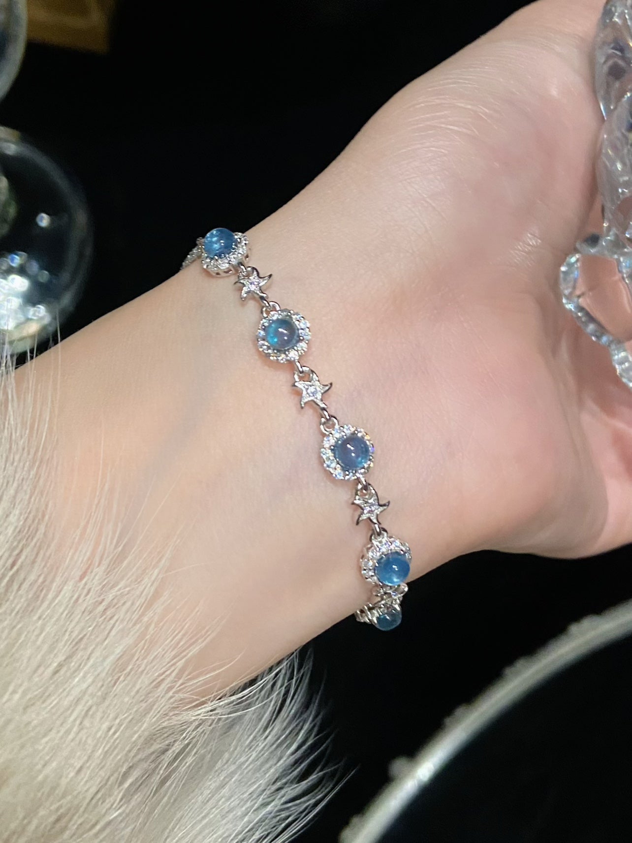925 Sterling Silver Hand Jewelry Natural Aquamarine Bracelet