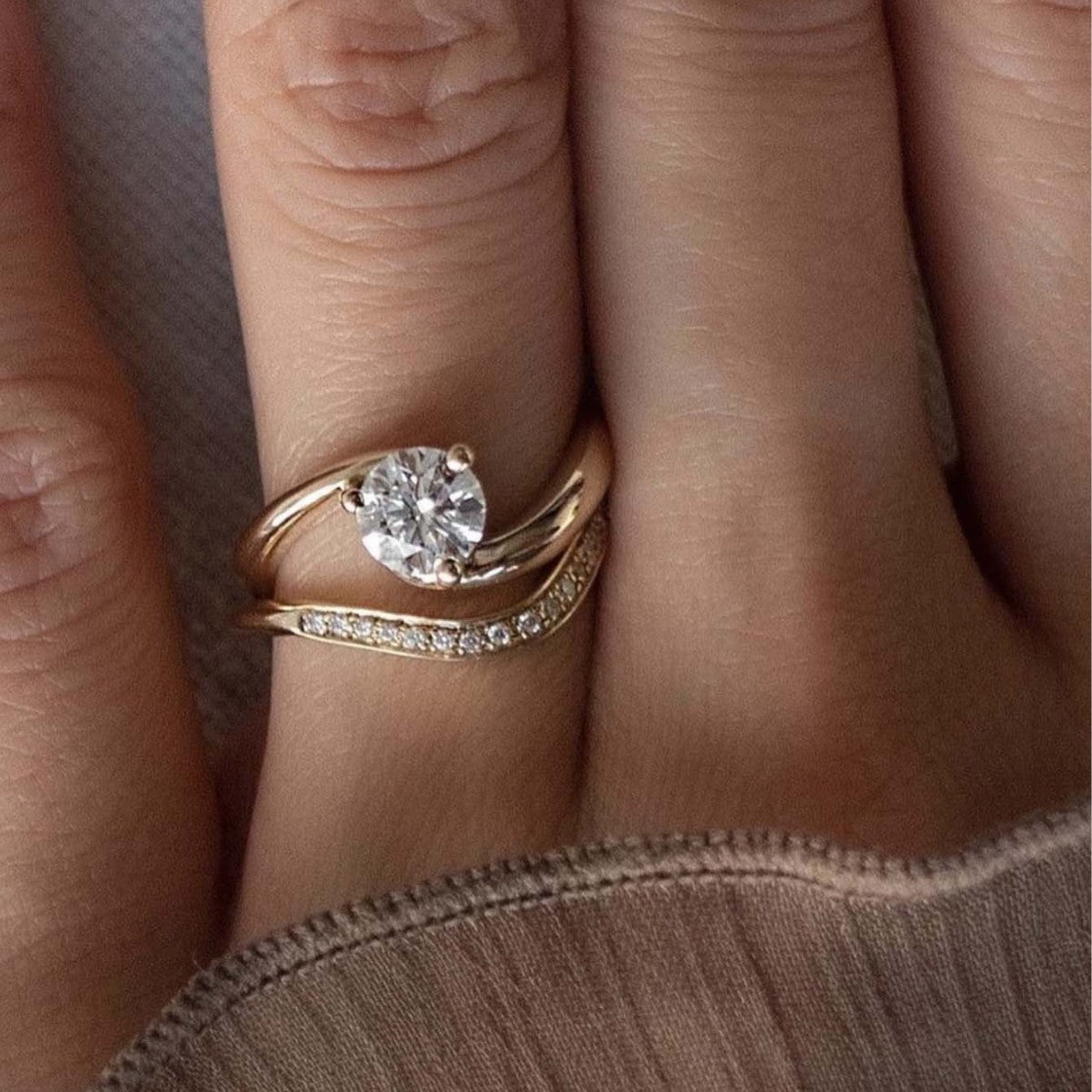 Moissanite S925 Sterling Silver Inlaid Round Moissanite Vintage High-end Combination Ring Set