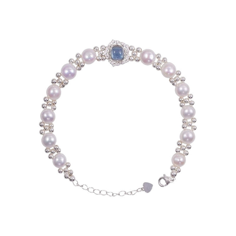 999 Sterling Silver Light Luxury Sea Blue Freshwater Pearl Bracelet