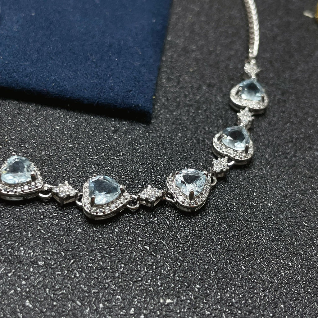 S925 Silver Inlaid Natural Heart-shaped Aquamarine Women's Necklace Fresh Hand Jewelry