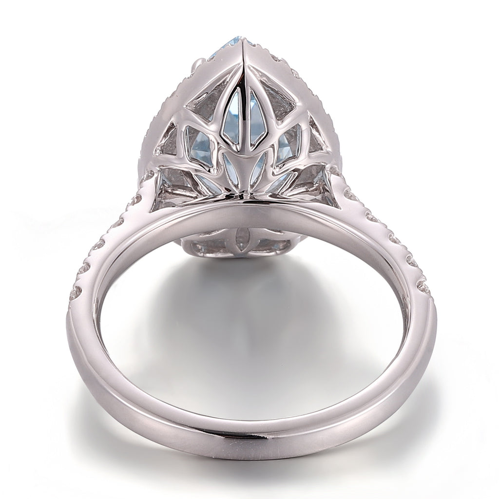 Aquamarine Ring 14K White Gold 3 Carat Drop Shape Cultured Gemstone Ring