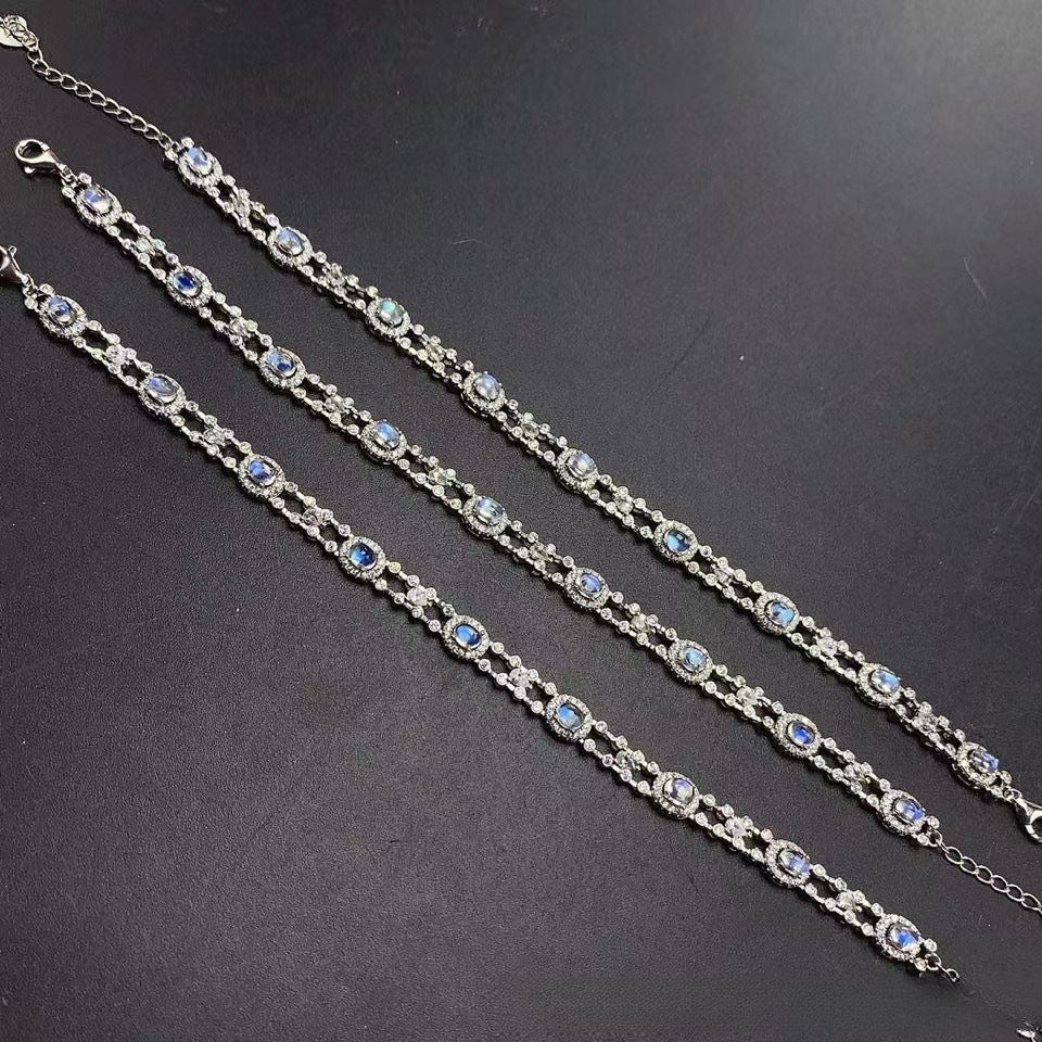 Moonstone Bracelet French Retro Style 925 Silver Fine Craft Inlaid Natural Gemstone Jewelry