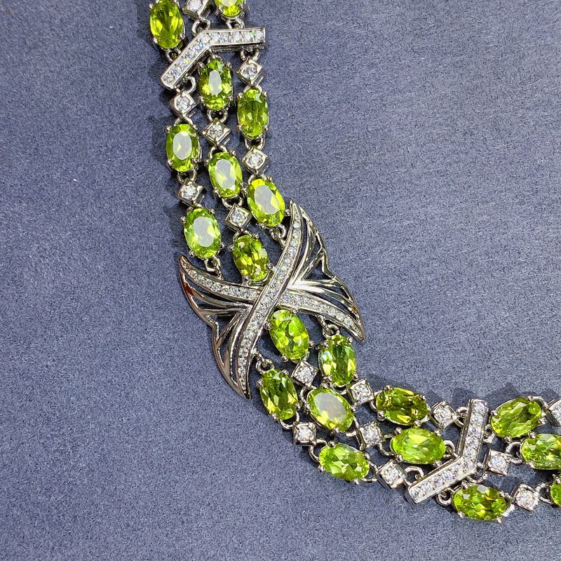Luxury Light Luxury Style 925 Silver Jewelry Natural Peridot Bracelet