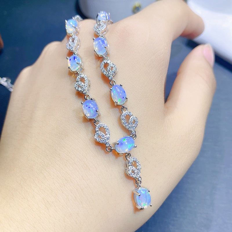 5*7mm Women's Chain Japanese Style Light Luxury Fire Color Gemstone Natural Opal Necklace