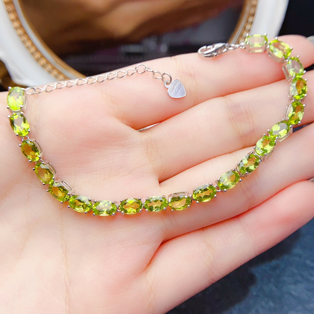 S925 Silver Inlaid Main Stone 4*6 Natural Peridot Bracelet
