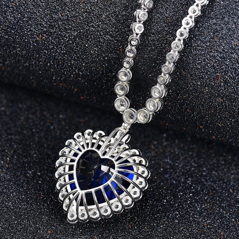 Luxury 6A Tanzanite Necklace for Women Wedding Banquet Style Ocean Heart Sapphire Necklace Heart-shaped Pendant
