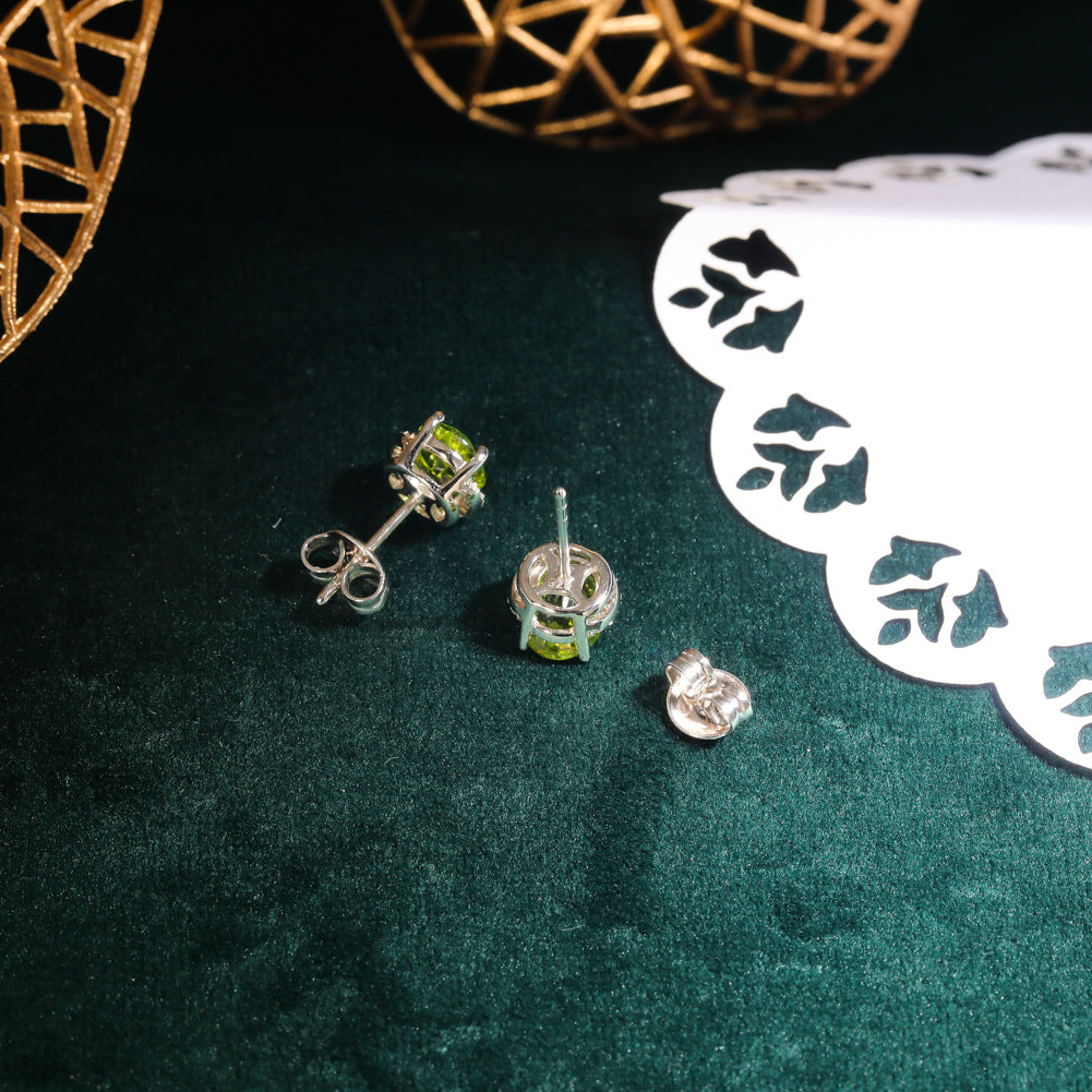Italian Design 925 Silver Fashion Noble Jewelry Design Inlaid Peridot Earrings