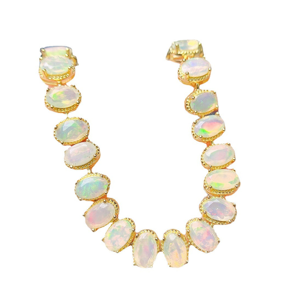 S925 Silver Inlaid Main Stone 4*6 Natural White Opal Bracelet