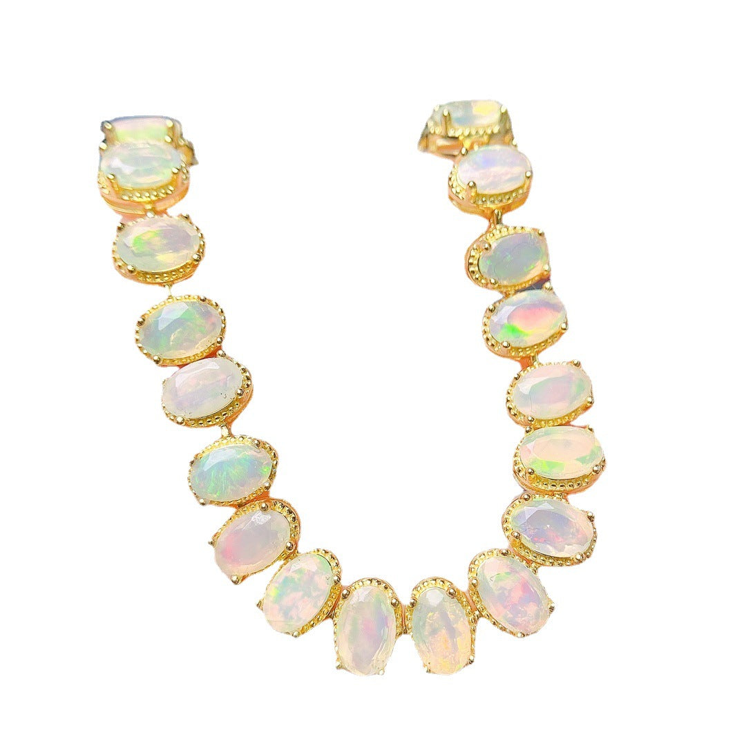 S925 Silver Inlaid Main Stone 4*6 Natural White Opal Bracelet