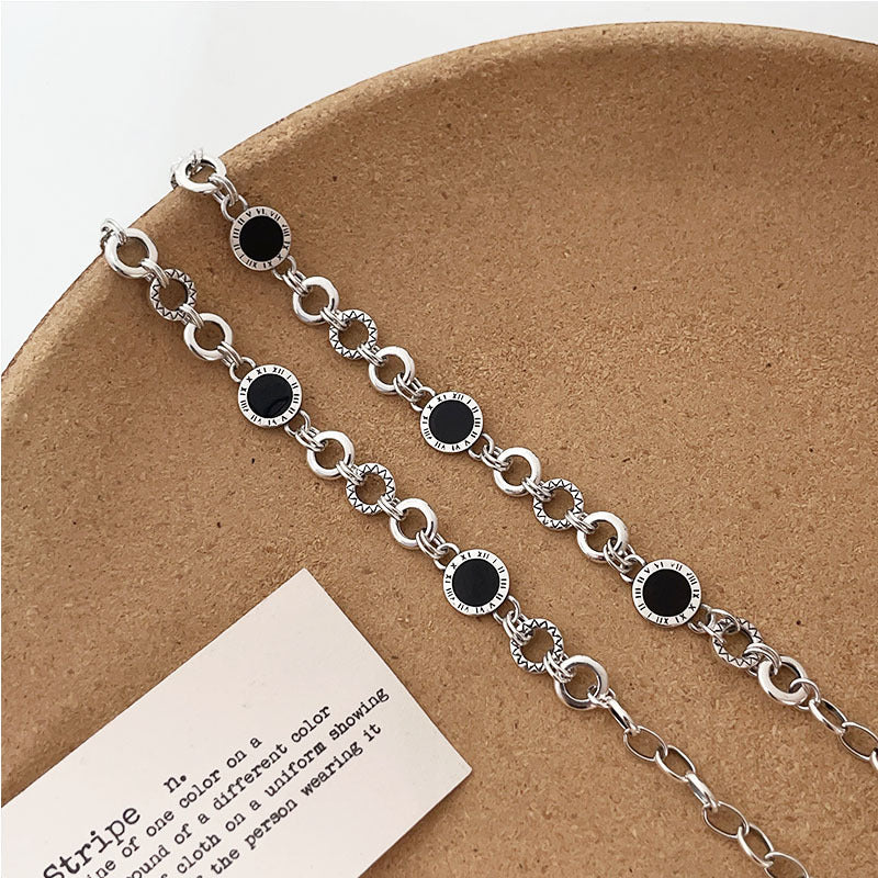 S925 Sterling Silver Black Enamel Bracelet for Women New Roman Numeral Splicing High-end Original Design Bracelet