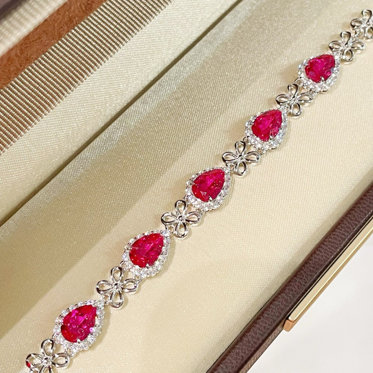 925 Silver Gold Plated Red Corundum Water Drop Flash Diamond Bracelet