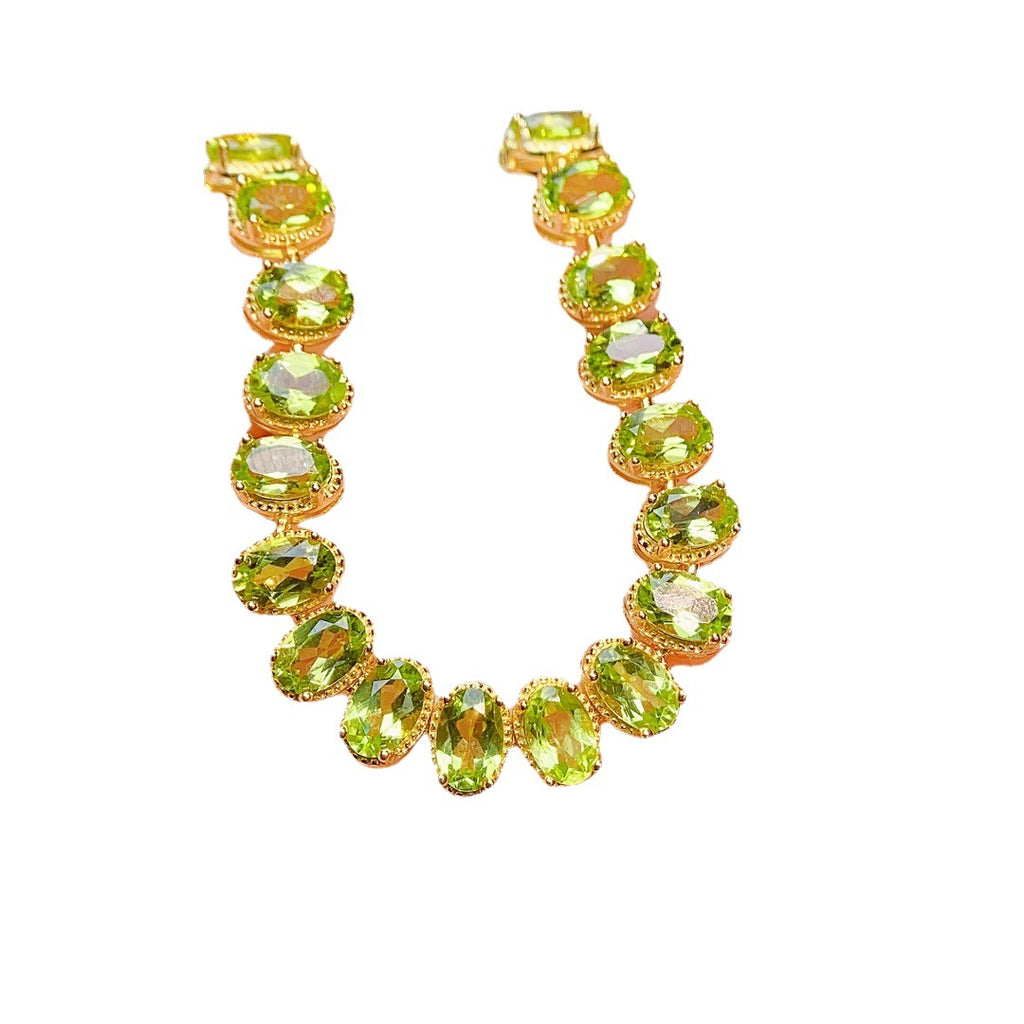 S925 Silver Inlaid Main Stone 4*6 Natural Peridot Bracelet