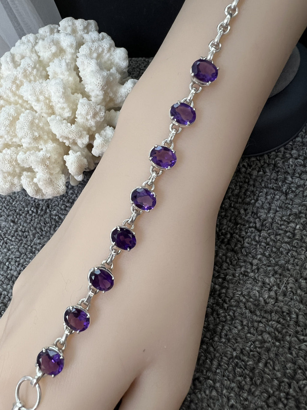 Nepal Handmade 925 Inlaid Yellow Crystal Ruby Amethyst Opal Stone Vintage Bracelet