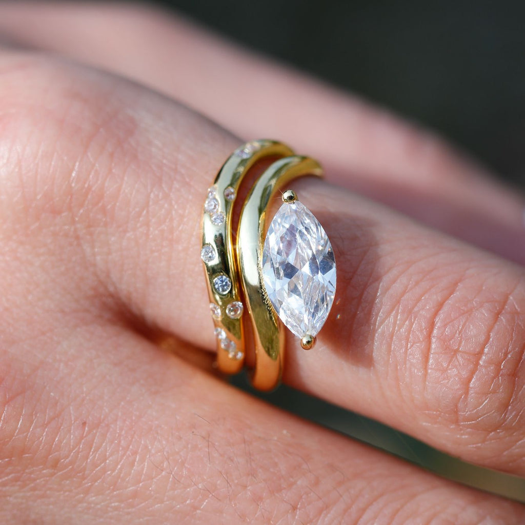 S925 Silver Set Marquise Moissanite Main and Side Ring Combination Simple Fashion Independent Station Hot Sale Wholesale