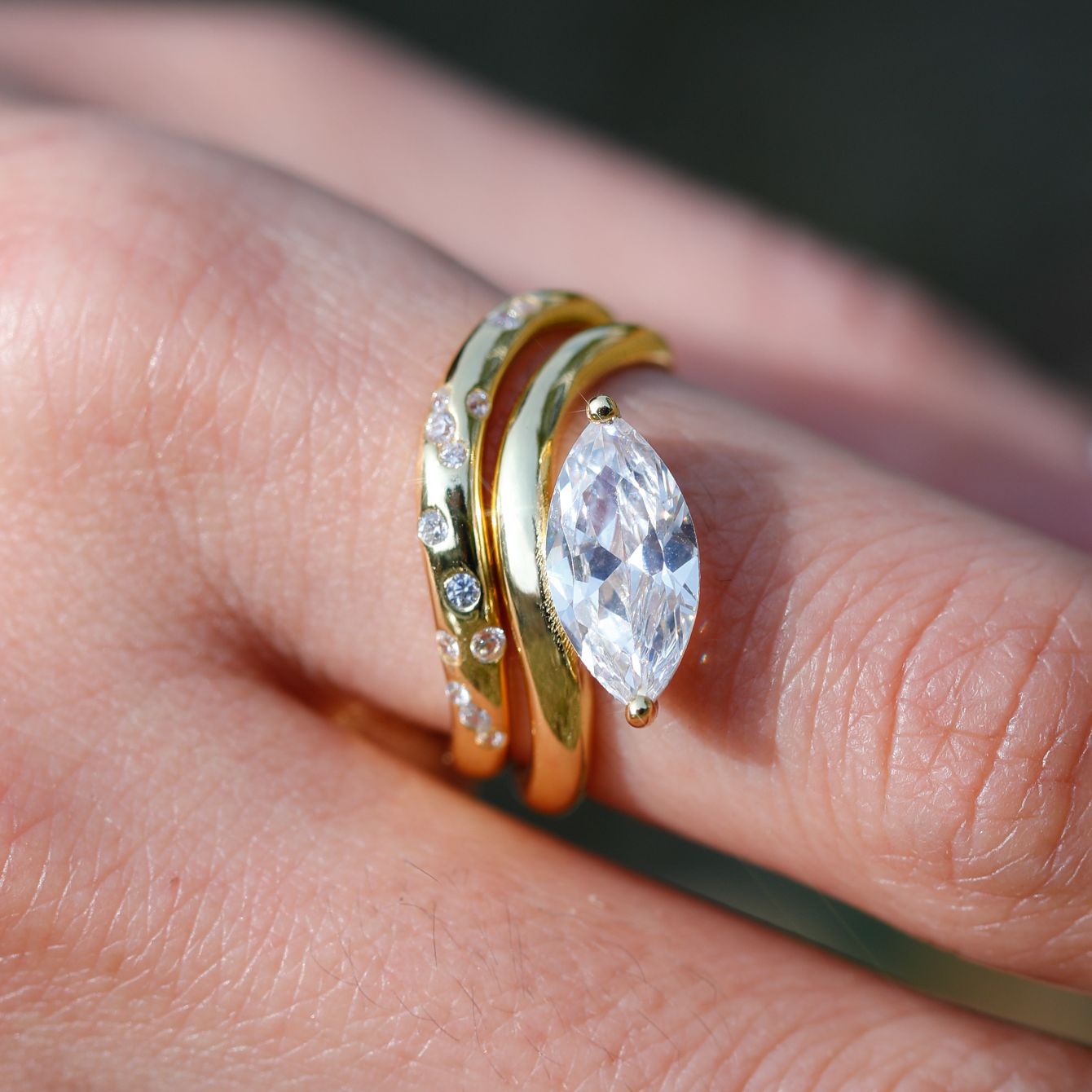 S925 Silver Set Marquise Moissanite Main and Side Ring Combination Simple Fashion Independent Station Hot Sale Wholesale