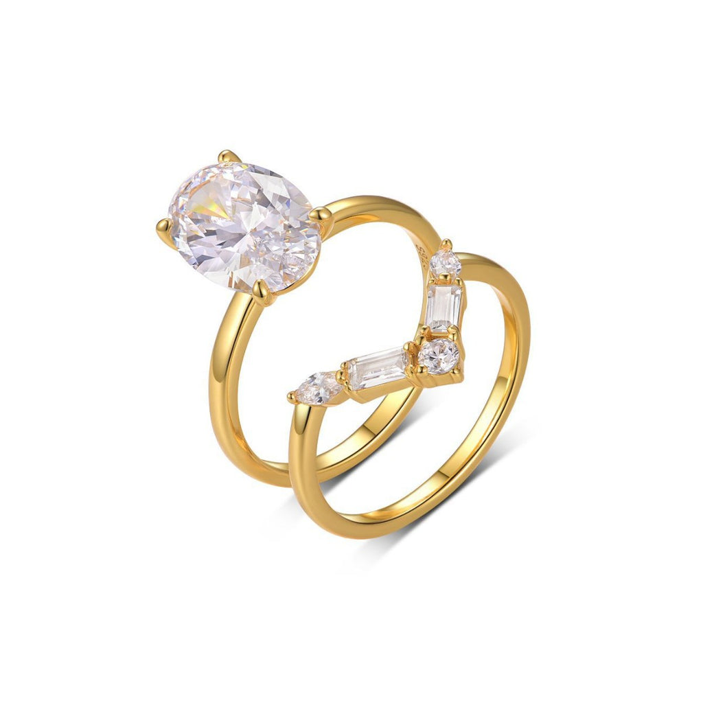 S925 Silver Combination Two-Piece Set Moissanite Ring Egg-Shaped Main Stone Exquisite Set Ring Independent Stand Hot Sale Wholesale