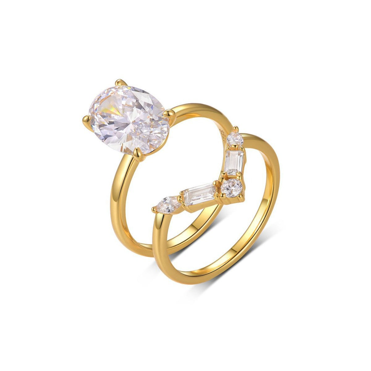 S925 Silver Combination Two-Piece Set Moissanite Ring Egg-Shaped Main Stone Exquisite Set Ring Independent Stand Hot Sale Wholesale