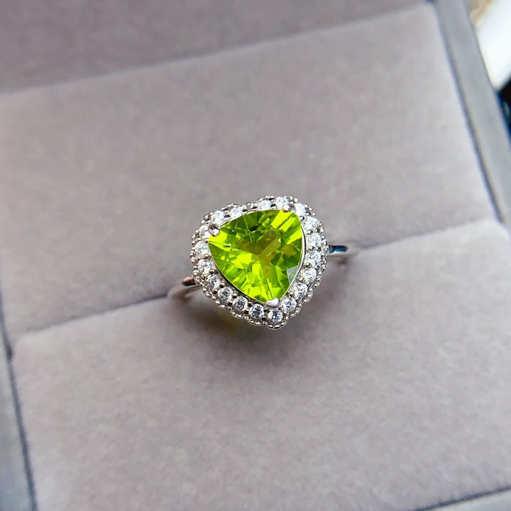 S925 Silver Inlaid Main Stone 8*8 Natural Peridot Ring