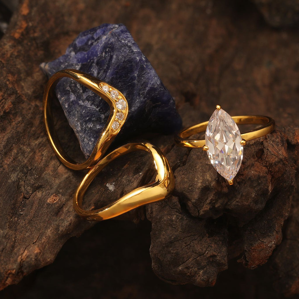 S925 Silver Combination Three-Piece Set Horse Eye Moissanite Ring Set Ring Hot Sale Independent Station Hot Selling Wholesale