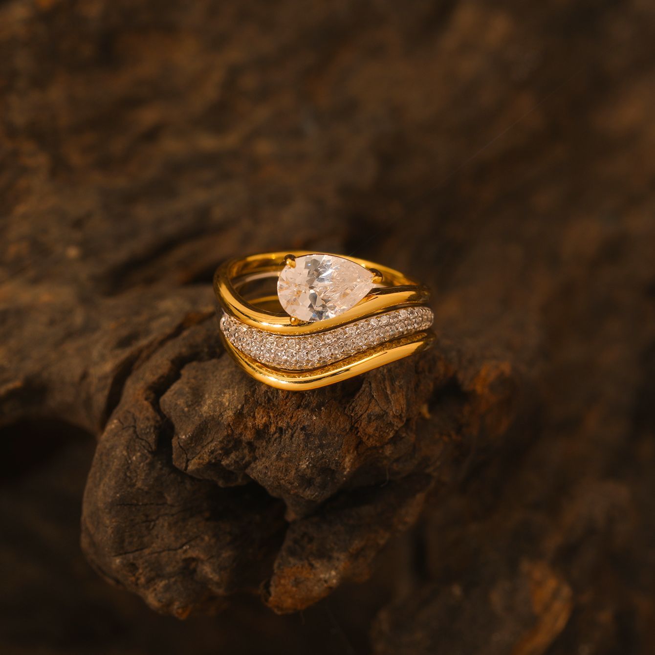 S925 Silver Combination Three-Piece Set Water Drop Shape Moissanite Ring Set Fashionable Stacking Ring Set Live Hot Sale Wholesale