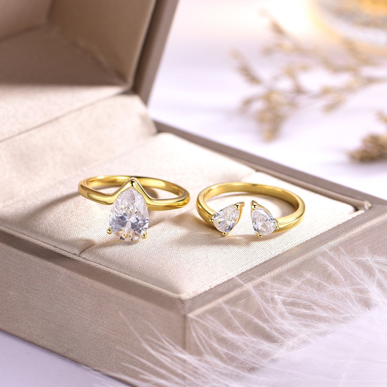 S925 Silver Set Ring Water Drop Shape Moissanite Main and Side Ring Set Independent Hot Sale Source Factory Wholesale