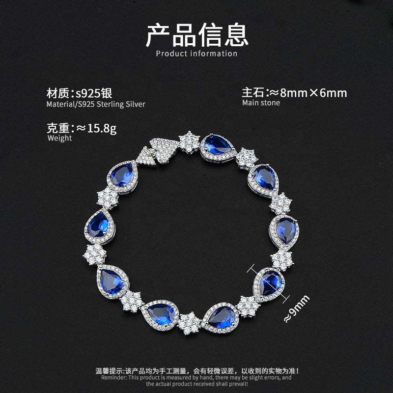 925 Sterling Silver Sapphire Diamond Bracelet 5A Zircon Bracelet