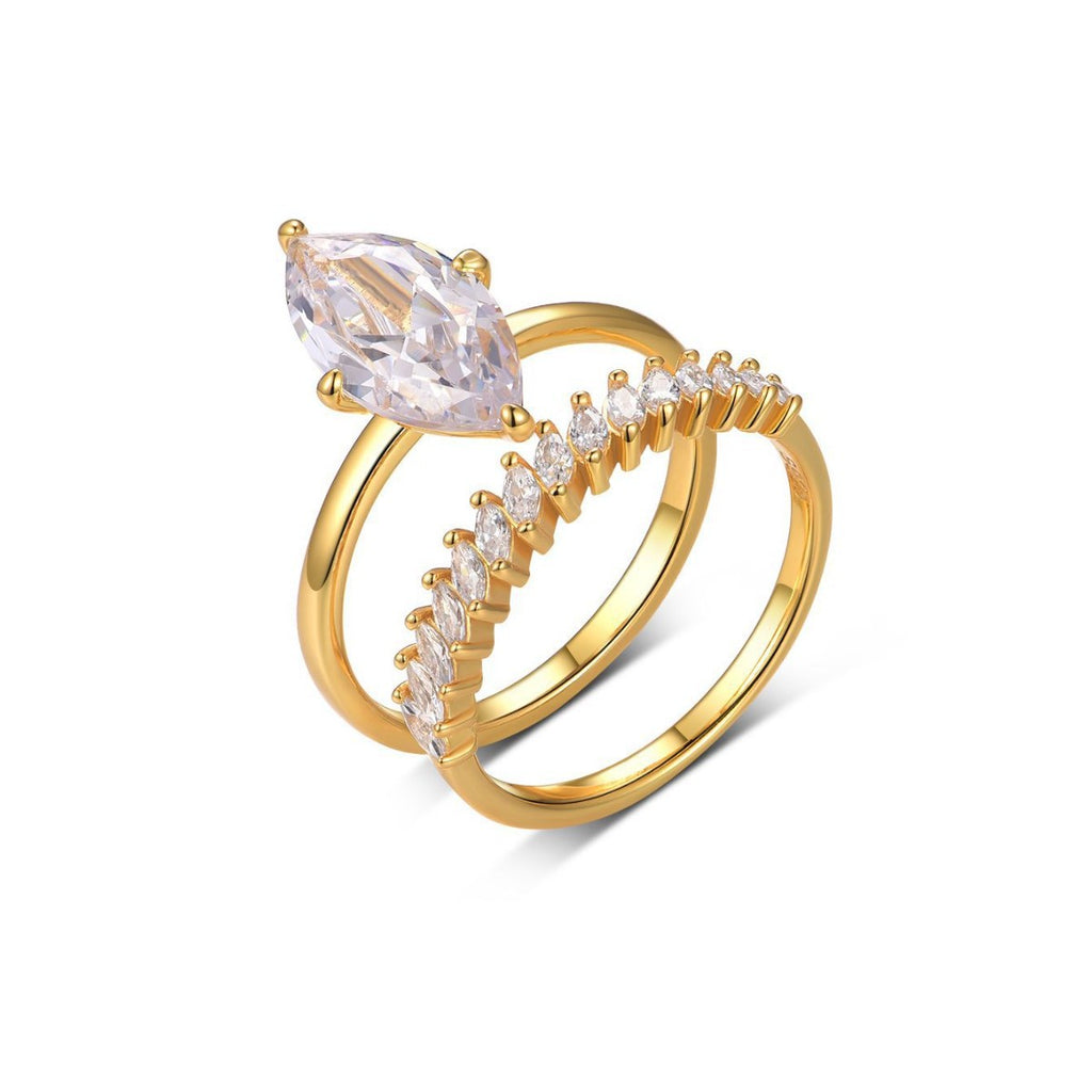 S925 Silver Combination Two-Piece Set Moissanite Ring Marquise Main Stone Stackable Independent Hot-Selling Set Ring