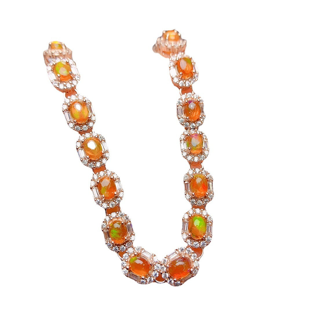 Factory Wholesale Hot-Selling Natural Fire Opal Bracelet S925 Silver Inlaid Main Stone 3*4
